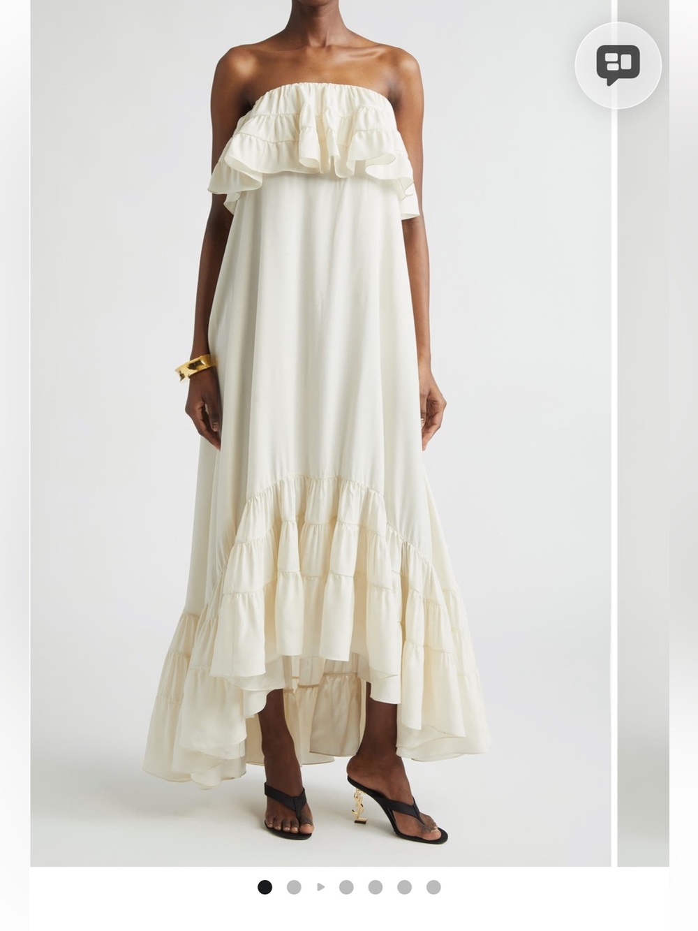 Saint Laurent Cream Ruffled Silk Maxi Dress